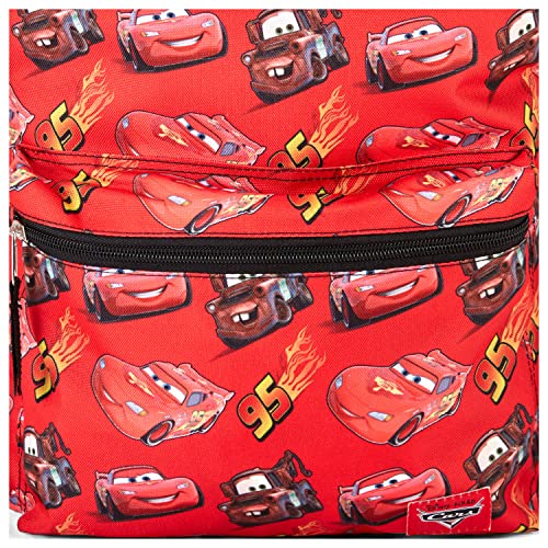 Cars Lightning McQueen Allover Backpack - Lightning McQueen, Mater, Doc Hudson Backpack - Officially Licenced Disney School Bookbag (Red)