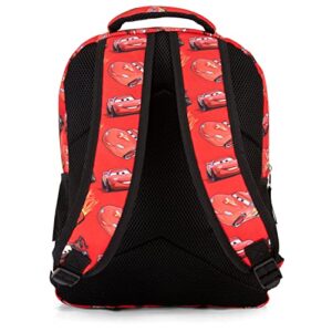 Cars Lightning McQueen Allover Backpack - Lightning McQueen, Mater, Doc Hudson Backpack - Officially Licenced Disney School Bookbag (Red)