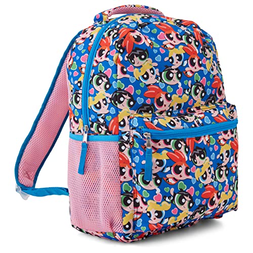 Powerpuff Girls Classic Allover Backpack - Mojo Jojo, Blossom, Bubbles and Buttercup - Officially Licensed Powerpuff Girls School Bookbag (Pink)