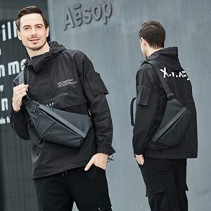 FENRUIEN Lightweight Chest Bag, Expandable Water Resistant Crossbody Bag Men, EDC Sling Bag with USB Port, Black