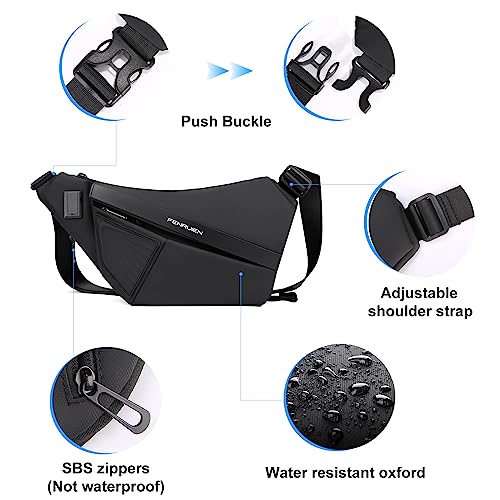 FENRUIEN Lightweight Chest Bag, Expandable Water Resistant Crossbody Bag Men, EDC Sling Bag with USB Port, Black