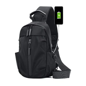 caisang sling bag crossbody backpack shoulder bag for men personal pocket bag casual daypack for travel hiking usb charger port-nylon