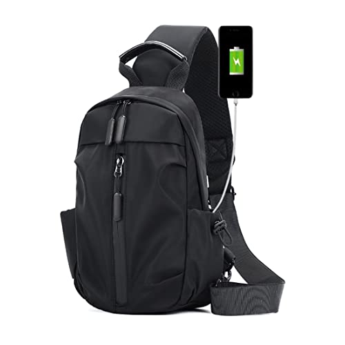 CAISANG Sling Bag Crossbody Backpack Shoulder Bag for Men Personal Pocket Bag Casual Daypack for Travel Hiking USB Charger Port-Nylon