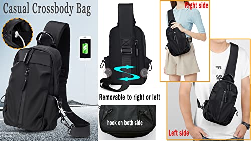 CAISANG Sling Bag Crossbody Backpack Shoulder Bag for Men Personal Pocket Bag Casual Daypack for Travel Hiking USB Charger Port-Nylon