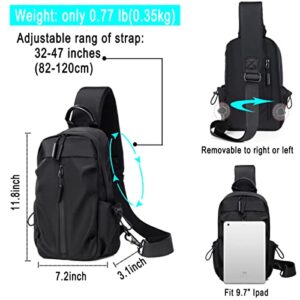 CAISANG Sling Bag Crossbody Backpack Shoulder Bag for Men Personal Pocket Bag Casual Daypack for Travel Hiking USB Charger Port-Nylon