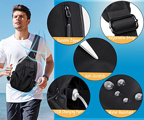 CAISANG Sling Bag Crossbody Backpack Shoulder Bag for Men Personal Pocket Bag Casual Daypack for Travel Hiking USB Charger Port-Nylon