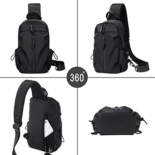 CAISANG Sling Bag Crossbody Backpack Shoulder Bag for Men Personal Pocket Bag Casual Daypack for Travel Hiking USB Charger Port-Nylon