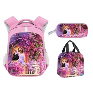 gojo satoru pink backpack, 3d printing mirabel backpack kids backpack lunch bag pencil case combination-1