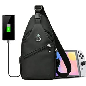 travel bag for nintendo switch/lite/oled, sling portable waterproof backpack carrying crossbody shoulder chest gaming bag case for ns console dock joy-cons & accessories storage, usb charging port