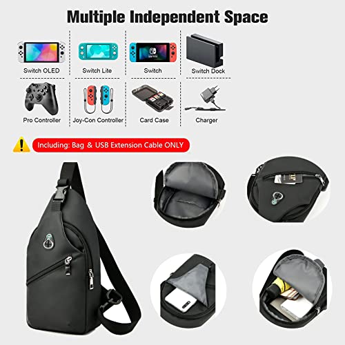 Travel Bag for Nintendo Switch/Lite/OLED, Sling Portable Waterproof Backpack Carrying Crossbody Shoulder Chest Gaming Bag Case for NS Console Dock Joy-Cons & Accessories Storage, USB Charging Port