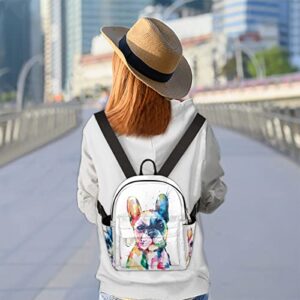 Watercolor French Bulldog Mini Backpack Purse for Women, Dog Pattern Lightweight Small Backpack Casual Travel Bag Daypack for Girls Children Teens Adult School Backpack