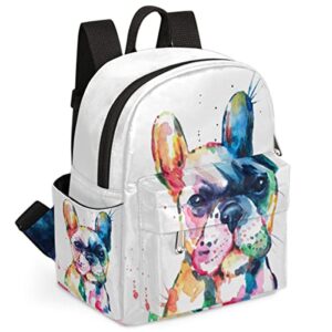 Watercolor French Bulldog Mini Backpack Purse for Women, Dog Pattern Lightweight Small Backpack Casual Travel Bag Daypack for Girls Children Teens Adult School Backpack