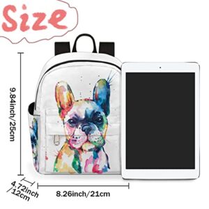 Watercolor French Bulldog Mini Backpack Purse for Women, Dog Pattern Lightweight Small Backpack Casual Travel Bag Daypack for Girls Children Teens Adult School Backpack