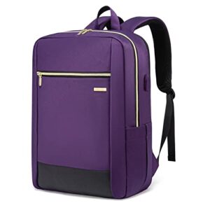 lovevook laptop backpack women, 15.6 inch lightweight smart work backpack travel bag, casual daypack for business commuter, water resistant book bag with usb charger for college, purple