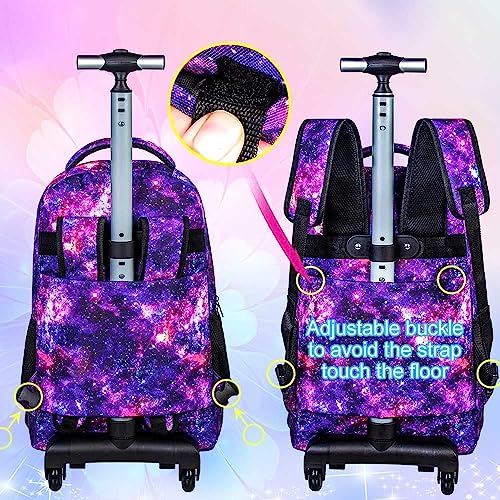 UFNDC 3PCS Rolling Backpack for Women, Adults Unicorn Backpacks with Wheels for Girls，Travel Roller Wheeled Bookbag