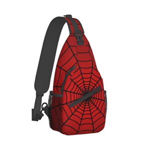 red spider web sling bag crossbody travel hiking backpack daypack for women men unisex，shoulder chest bags cycling gym one size