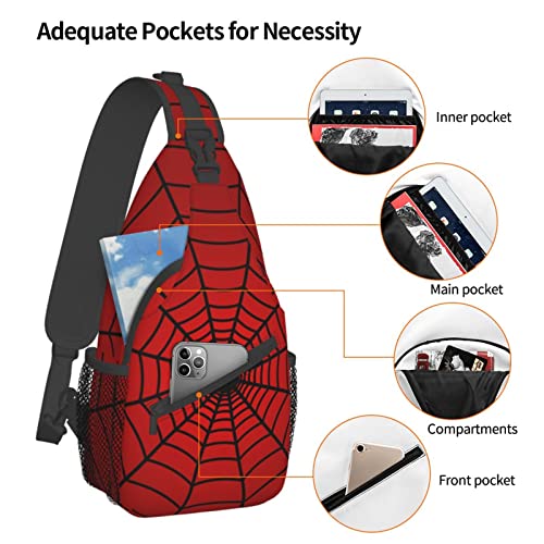 Red Spider Web Sling Bag Crossbody Travel Hiking Backpack Daypack for Women Men Unisex，Shoulder Chest Bags Cycling Gym One Size