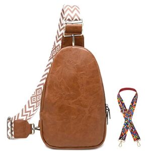 wsrydjdl women chest bag sling bag small crossbody pu leather satchel daypack shoulder backpack for traveling hiking cycling (brown)