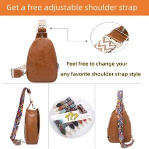 WSRYDJDL Women Chest Bag Sling Bag Small Crossbody PU Leather Satchel Daypack Shoulder backpack for traveling hiking Cycling (Brown)