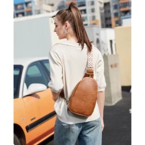 WSRYDJDL Women Chest Bag Sling Bag Small Crossbody PU Leather Satchel Daypack Shoulder backpack for traveling hiking Cycling (Brown)