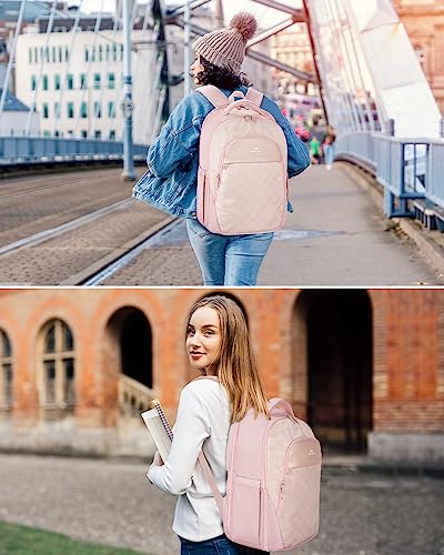 Backpack for Women College, Anti Theft 17 Inch Laptop Backpack with USB Charging Port, Large TSA Water Resistant Airline Approved Lightweight Travel Daypack Cute Nurse Work Weekender Computer Bag,Pink