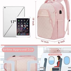 Backpack for Women College, Anti Theft 17 Inch Laptop Backpack with USB Charging Port, Large TSA Water Resistant Airline Approved Lightweight Travel Daypack Cute Nurse Work Weekender Computer Bag,Pink