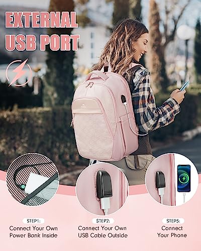 Backpack for Women College, Anti Theft 17 Inch Laptop Backpack with USB Charging Port, Large TSA Water Resistant Airline Approved Lightweight Travel Daypack Cute Nurse Work Weekender Computer Bag,Pink