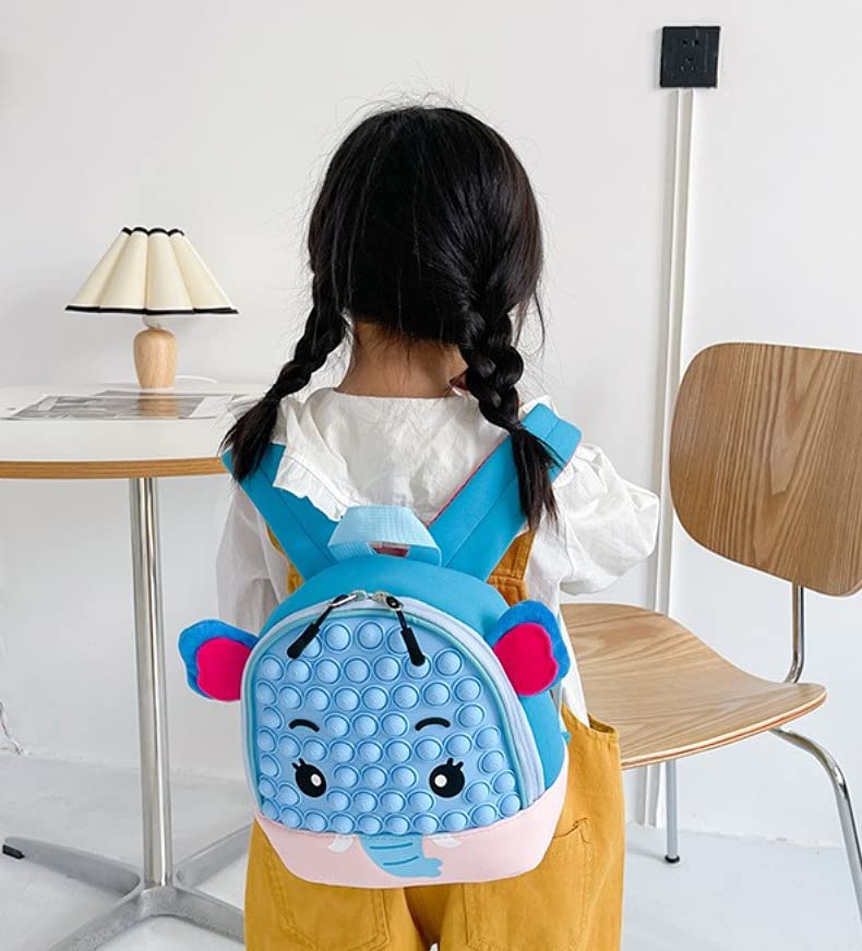 Pop It Lightweight Elephant School Backpack For Kids, Fidget Backpack for Kids, Kindergarten and Elemantary School (Blue)