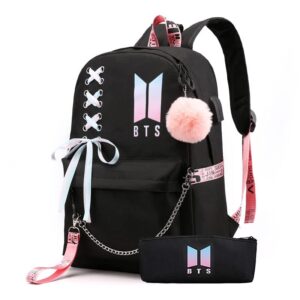 nniversar girls lightweight backpack korean casual usb backpack portable laptop computer bag durable teens book bag (17 in)