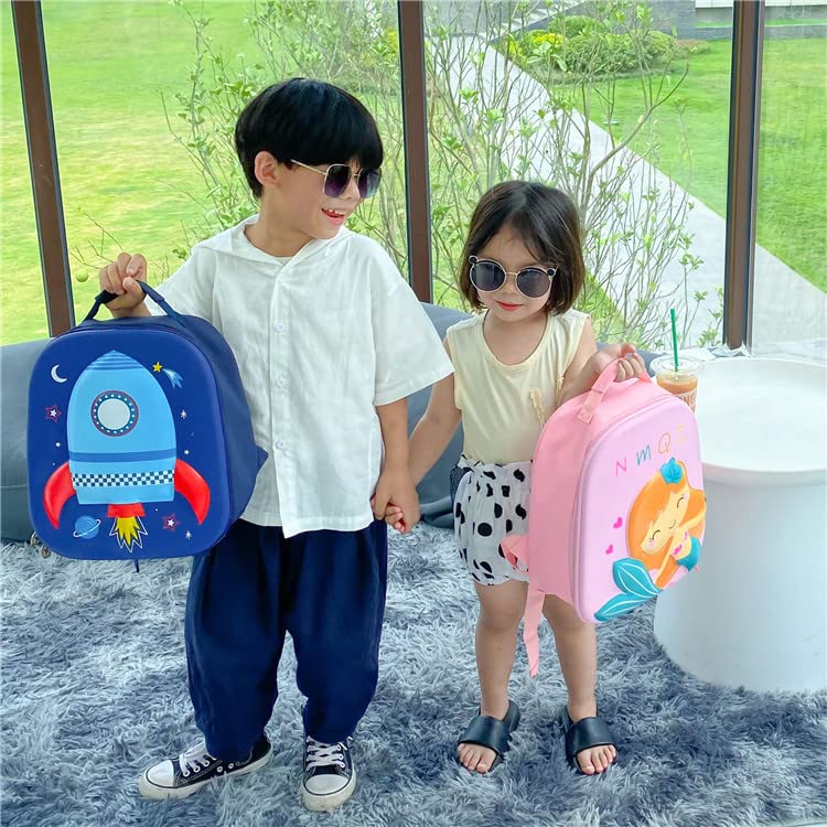 Kids Preschool Rocket Backpack, Durable and Lightweight 3D Backpack for Little Kids for Travel, Preschool and Kindergarten (Blue Rocket)