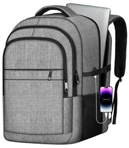 yamdeg extra large travel backpack, large carry on backpack, 17.3 inch laptop backpack for computer business travel with usb port, tsa airline approved waterproof travel daypack for men, grey