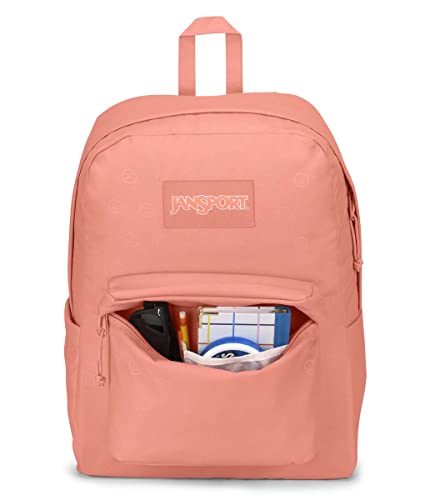 JanSport Superbreak Plus FX Backpack - Work, Travel, or Laptop Bookbag with Water Bottle Pocket, Happy And Sad Pink