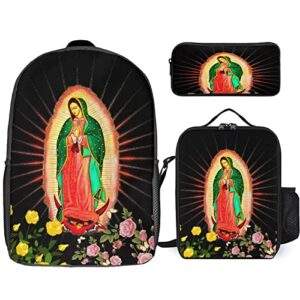 waygotee our lady of guadalupe virgin mary bookbag backpack laptop travel bag unisex for adult gifts 17 inches 3 piece set