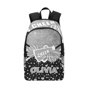 cuxweot personalized cheer cheerleader grey print backpack with name custom travel daypack bag for man woman gifts