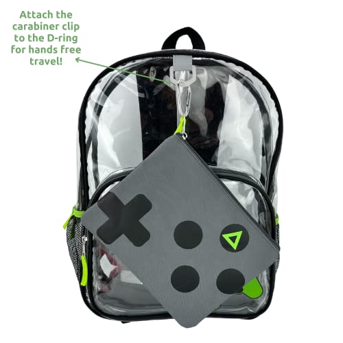 RALME Boys Clear Backpack for School, 16 inch Stadium Approved Transparent Bag with Matching Gaming Pencil Pouch, 3 Piece Set