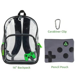 RALME Boys Clear Backpack for School, 16 inch Stadium Approved Transparent Bag with Matching Gaming Pencil Pouch, 3 Piece Set