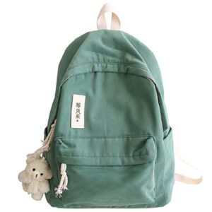 weiiyonn kawaii backpack with cute bear accessories large capacity for laptop aesthetic bag for women canvas pastel bookbag (green)