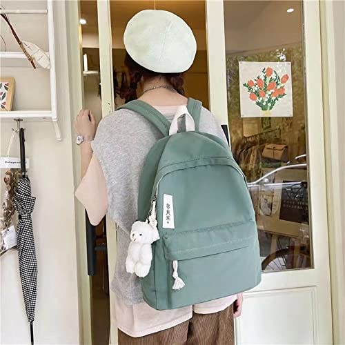 WEIIYONN Kawaii Backpack with Cute Bear Accessories Large Capacity for Laptop Aesthetic Bag for Women Canvas Pastel Bookbag (Green)