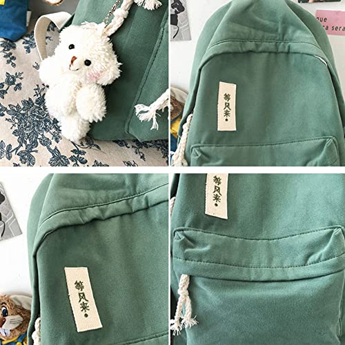 WEIIYONN Kawaii Backpack with Cute Bear Accessories Large Capacity for Laptop Aesthetic Bag for Women Canvas Pastel Bookbag (Green)