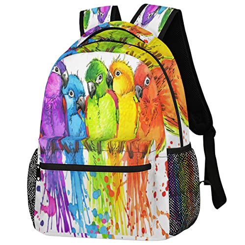 GzLeyigou Watercolor Parrot Daypack Backpacks Computer Laptop Backpacks, Large Capacity Bookbags with Adjustable Shoulder Strap, Travel Hiking Camping Casual Daypack for Adult/Women/Men/Boys/Girls