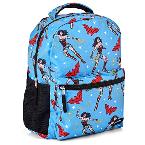 Wonder Woman Superhero Allover Backpack - Diana Prince - DC Comics Wonder Woman School Bookbag (Light Blue)