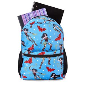 Wonder Woman Superhero Allover Backpack - Diana Prince - DC Comics Wonder Woman School Bookbag (Light Blue)