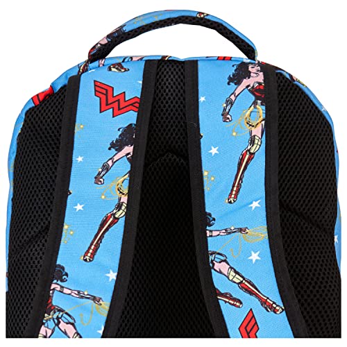 Wonder Woman Superhero Allover Backpack - Diana Prince - DC Comics Wonder Woman School Bookbag (Light Blue)