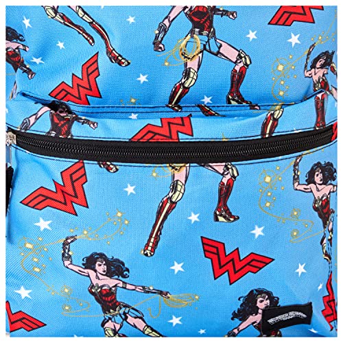 Wonder Woman Superhero Allover Backpack - Diana Prince - DC Comics Wonder Woman School Bookbag (Light Blue)