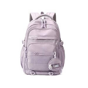 lanshiya cute aesthetic backpack for girls middle school students bookbag teens solid color lightweight travel daypack casual schoolbag with coin pouch,purple