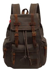 men's high capacity canvas backpack vintage laptop backpack unisex for hiking camping travel bag (green)