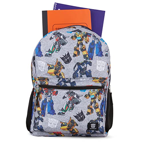 Transformers Optimus Prime Allover Backpack - Optimus, Prime, Megatron and Bumblebee - Transformers School Bookbag (Grey)