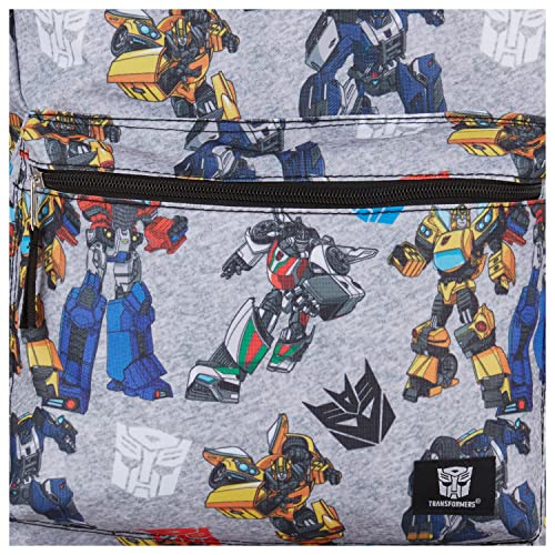 Transformers Optimus Prime Allover Backpack - Optimus, Prime, Megatron and Bumblebee - Transformers School Bookbag (Grey)