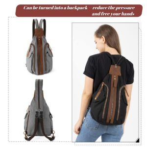 Jannloe Canvas Sling Backpack Casual Crossbody Pack for Women Men Shoulder Rucksack Daypack