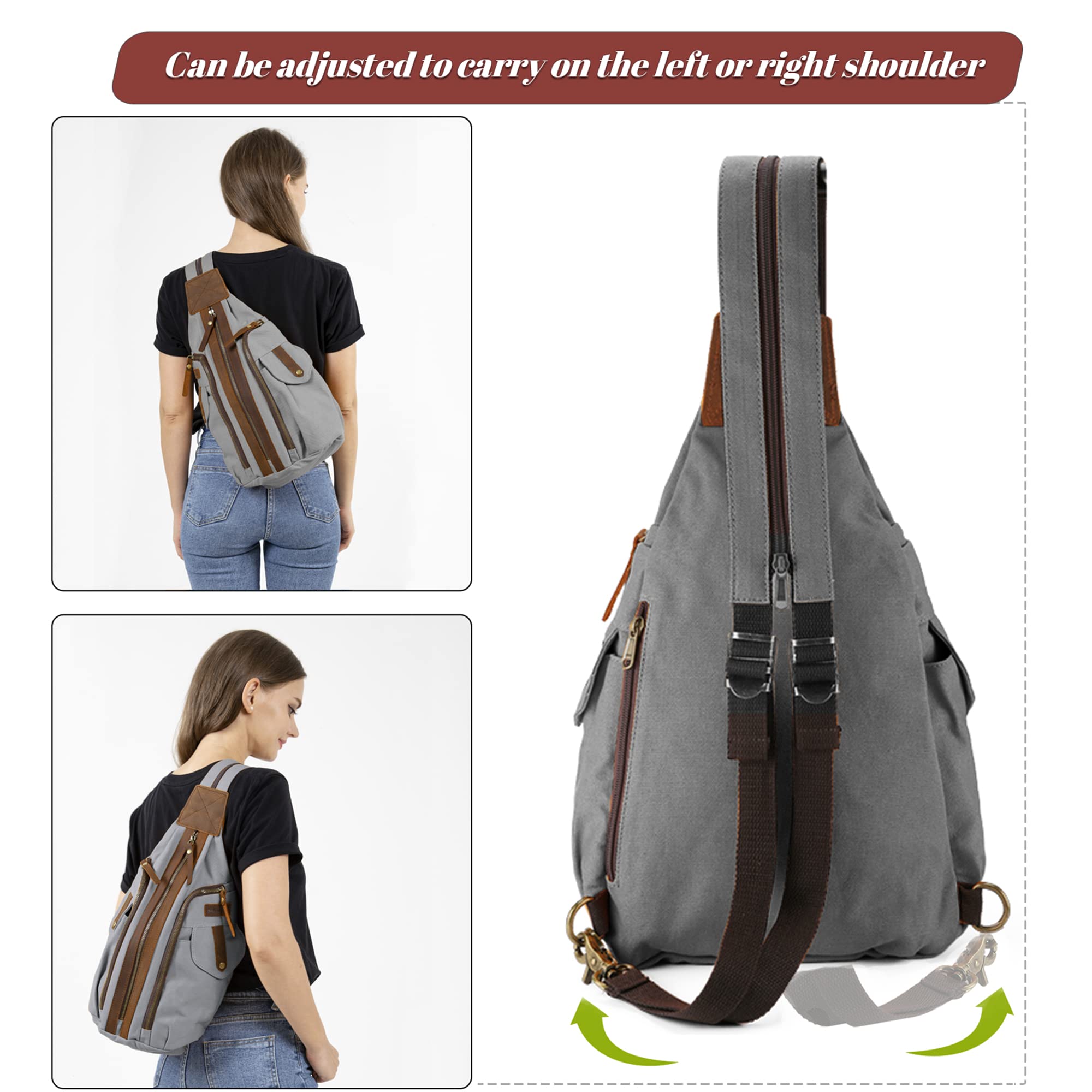 Jannloe Canvas Sling Backpack Casual Crossbody Pack for Women Men Shoulder Rucksack Daypack